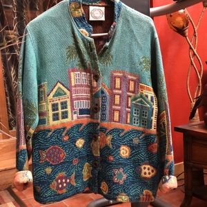 Tropical themed cotton sweater/jacket size S/M